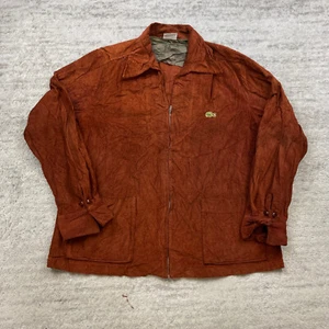 Lacoste Corduroy Bomber Full Zip Jacket Ladies Large Orange Green Crocodile 90s - Picture 1 of 12