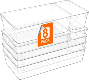 8 Pcs Large Bathroom Drawer Organizers, 3 Sizes Clear Plastic Storage Organizer - Picture 1 of 12