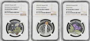 2 ROUBLES 2022 RUSSIA RED BOOK FLOWERS Viola incisa SILVER PROOF SET NGC PF69-70 - Picture 1 of 8