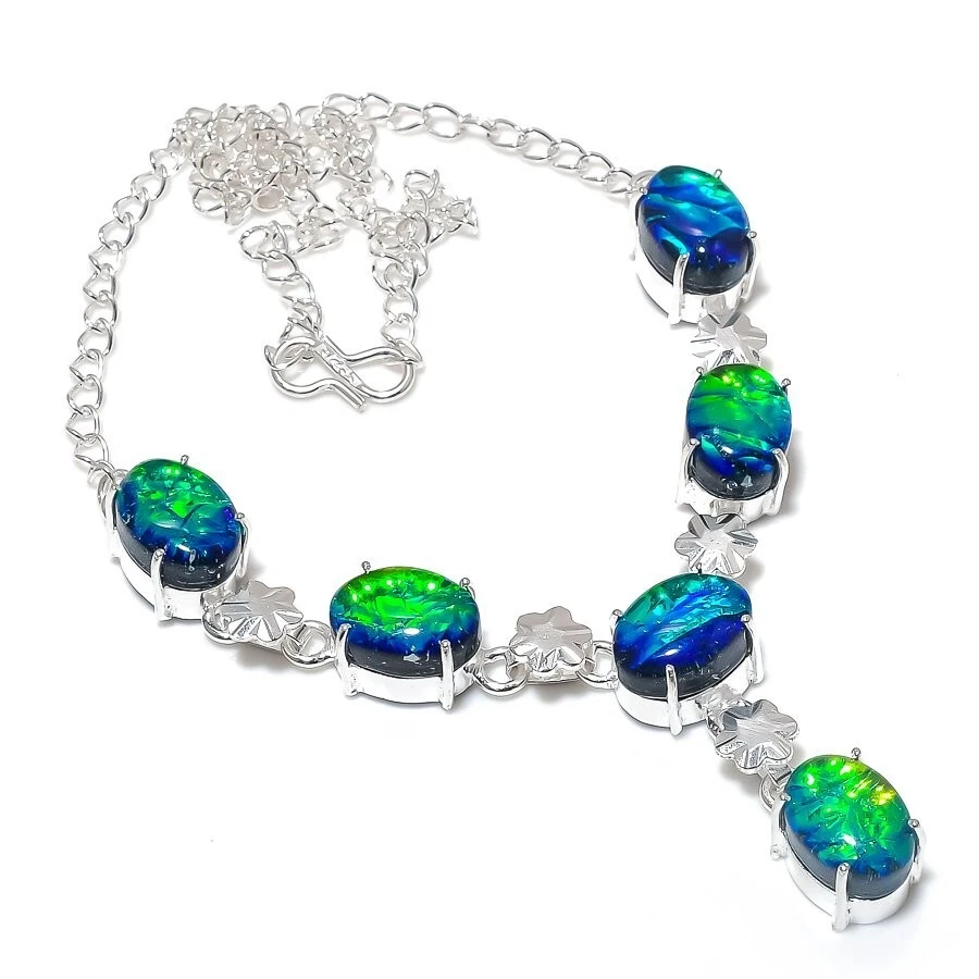 Ожерелье ювелирное ручной работы из стерлингового серебра 925 пробы с тройным опалом размер 18 дюймов - Изображение 1 из 1