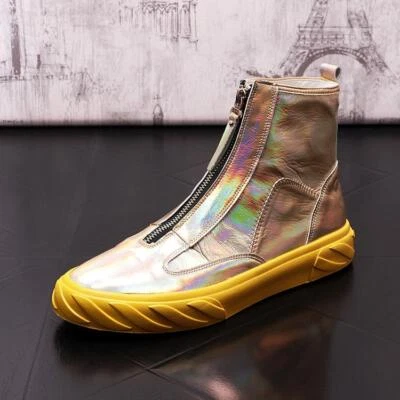 Mens Ankle Boots Flats Platform Round Toe Front Zip Casual Board Shoes Oversize - Image 1 of 4