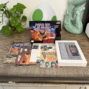 Populous con caja de juegos inserciones manuales póster protector Super Nintendo SNES - Imagen 1 de 22