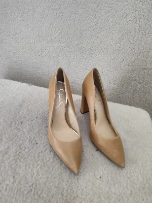 Jessica Simpson Mujer Pump 8.5 Cuero Marrón Tirar de Punta Punta Tacón Bloque Zapato Foto 1 de 4