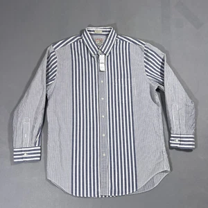 J. CREW Clásico Roto Algodón Orgánico Camisa Oxford Azul Para Hombre Grande Rayas - Imagen 1 de 13