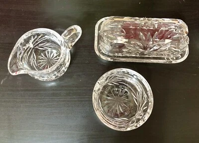 Juego de 3 piezas de cristal azúcar, crema, plato de mantequilla Foto 1 de 4