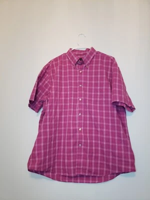 Van Heusen Mens Sz XL 17 - 17½ Pink Plaid Button Front Short Sleeve Shirt  - Image 1 of 4