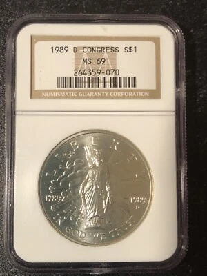 1989-D Congress $1 NGC MS 69 Silver Modern Commemorative Dollar - Image 1 of 2