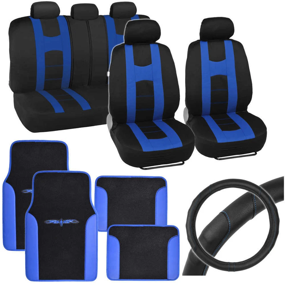 Cubierta de asiento de coche deportivo Roma azul/negro, tapetes y cubierta de volante Ergo Foto 1 de 4