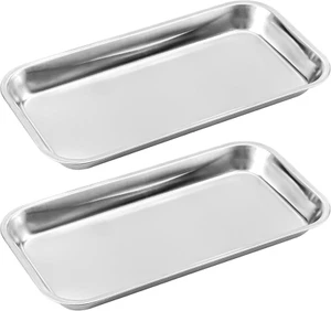2 Stück Edelstahl Schale Rechteckig Medizinische Instrumententablett Klein Fütte - Bild 1 von 8
