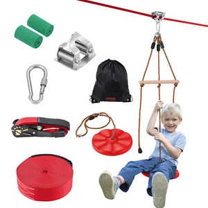 VEVOR Kit de Tyrolienne de 19,8m pour Enfants et Adultes avec Siège Charge 227kg - Photo 1/12