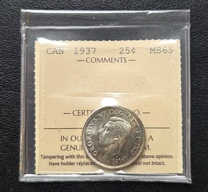 1937 Canada Silver 25-Cent Quarter ***ICCS Graded MS-65*** Book Value $275 - Picture 1 of 7