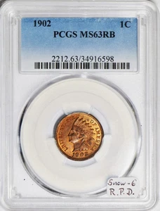 1902 Indian Head Cent PCGS MS-63 RB; Snow-6 Repunched Date - Picture 1 of 5