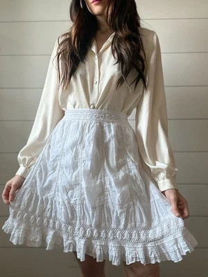 Falda Boho Speak 2 Me Vintage Años 90 Blanco Ojales 100% Algodón Foto 1 de 4