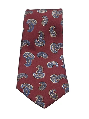 Винтажный галстук Van Heusen пейсли темно-бордовый синее золото США шелковая смесь классический - Изображение 1 из 4