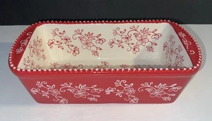 Temptations by Tara 1.75 Quart Red Loaf Bread Pan Floral Lace Ovenware NEW - Picture 1 of 11