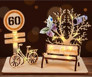 Geldgeschenk Geburtstag Holz, Fahrrad Geschenk, DIY Dreidimensionale Bäume Sitzb - Bild 1 von 12