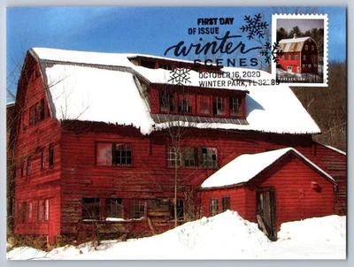 #5535 Winter Scenes Red Barn with Wreath FDC Maxi Card w/Pictorial Cancel - Image 1 of 2