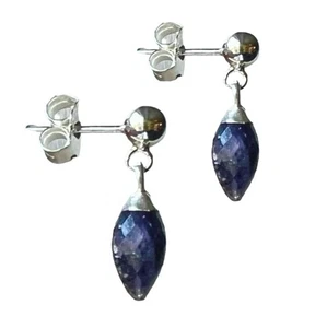 Sapphire Earrings Drop Dangle Faceted Genuine Stones 925 Sterling Silver Boxed - Picture 1 of 4