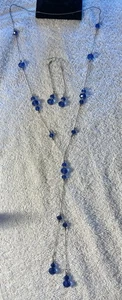 Y Tropfen Halskette & Ohrhänger Set Strass silberfarben blau getaucht Perlen - Bild 1 von 10