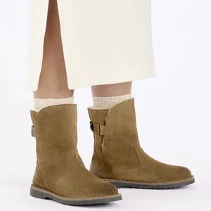 New Birkenstock Uppsala Suede Leather Shearling Booties for Women in Dark Tea 7 - Picture 1 of 5