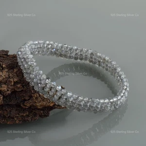 Sterling Silver Round Labradorite Stone Beaded Anniversary Wife Bracelet Jewelry - Picture 1 of 6