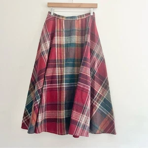 True Vintage Plaid A-Line Skirt in Red Blue Wool Style Classic MIDI Length Sz 28 - Picture 1 of 9