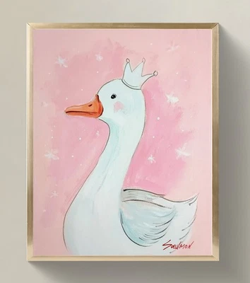 Pintura acrílica colorida del cisne - Obra de arte original firmada Foto 1 de 4