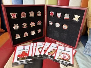 NOTTINGHAM FOREST VICTORY PINS BADGE COLLECTION X19 - INC WOODEN BOX - DANBURY - Picture 1 of 14