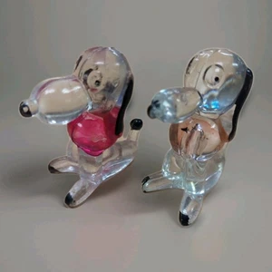 Vintage 1960s 2 1/2 Inch Lucite Acrylic Snoopy Figurines Set of 2 - Picture 1 of 10
