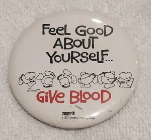 Ziggy Feel Good About Yourself Give Blood Pin Botón De Colección 1983 - Imagen 1 de 3