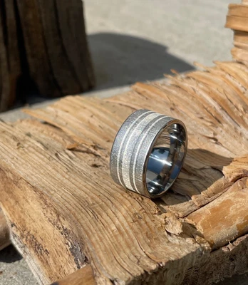 10mm Titanium with Silver Inlay Stripes, Made to Order, Wide Widths, Ring Jewelr - Image 1 of 4