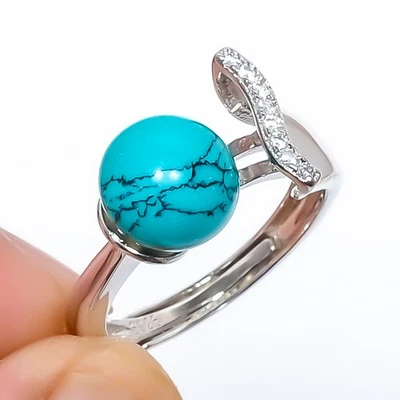 Anillo de joyería enchapado en plata con piedras preciosas de topacio turquesa y blanco Adst. (R33) Foto 1 de 3