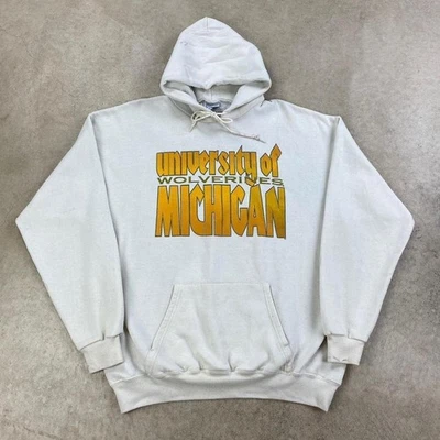 Sudadera De Colección Años 80 Universidad de Michigan Talla XL Blanca Sudadera con Capucha Wolverines Foto 1 de 4