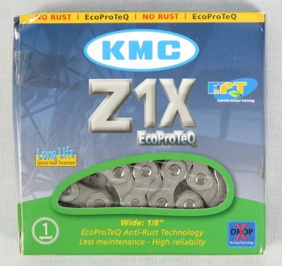KMC Z1X Cadena Bicicleta Bicicleta 1 Velocidad 1/2"x1/8" 112 Eslabones 8.6mm Pin EPT Sin Óxido NUEVO Foto 1 de 2