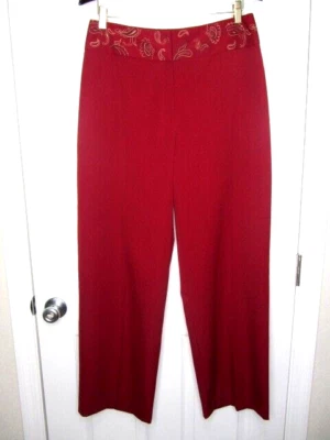 Norton McNaughton Womens Pants Slacks SZ 10 32X30 Embroidery Stretch Comfort Red - Image 1 of 4