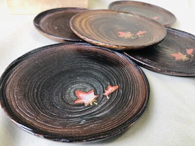 Y4257 DISH Autumn leaves lacquer work box Japan antique tableware vintage plate - Image 1 of 4