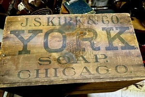 JAS S KIRK York Soap Wooden Crate Box advertising Chicago - Picture 1 of 9