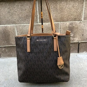 MICHAEL KORS Signature Morgan Tote Purse Shoulder Bag Women's Monogram Brown - Picture 1 of 17