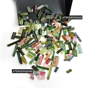 Bi-Color/Multicolor Pencil Rough Natural 100 Ct Tourmaline Loose Gemstone Lot - Picture 1 of 7