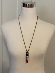 Vintage Kenneth Jay Lane KJL Red Lipstick Pendant Gold Tone Necklace Rare! - Picture 1 of 8