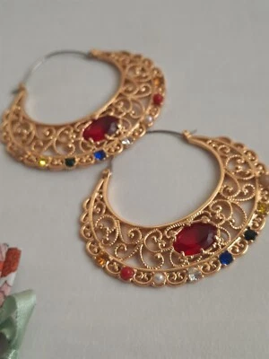 Les Nereides Large Hoop Earrings Gypsy Hippie Boho with Pouch  - Image 1 of 4