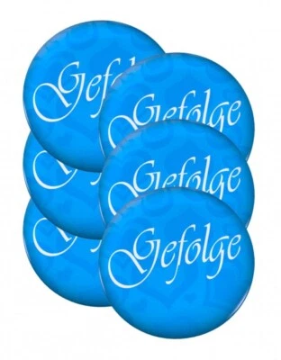 6 Ansteck Button Junggesellenabschied GEFOLGE Ø 5,6 cm Anstecker Ansteckbutton - Bild 1 von 2