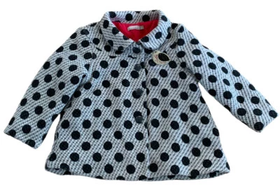 Chaqueta a lunares Catimini para niñas pequeñas talla 2 negra gris parche de pájaro frontal a presión Foto 1 de 3