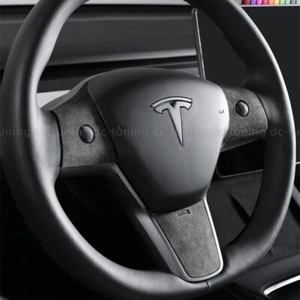 3x Black For Tesla Model 3 & Y 2019+ Alcantara Leather Steering Wheel Trim Cover - Picture 1 of 3