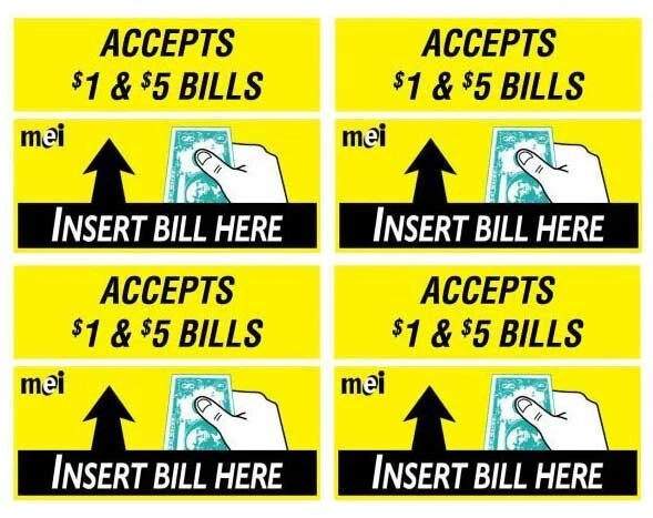 MEI $1/$5 validator labels, 4 label sets fits VN series, fits VN2501, VN2502