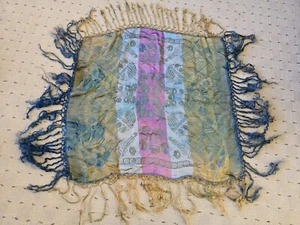 Vintage WWll Taj Mahal Silk Satin Brocade Piano Shawl Scarf Fringe - Picture 1 of 12