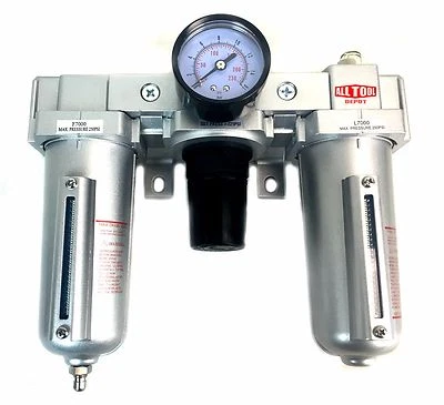 1/2" NPT Compressed Air Preparation Filter/Regulator/Lubricator FRL Manual drain - Image 1 of 4