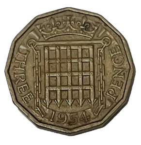 1954 Great Britain 3 Pence Elizabeth Threepence Coin Three Pence Lot B6-122 - Picture 1 of 6