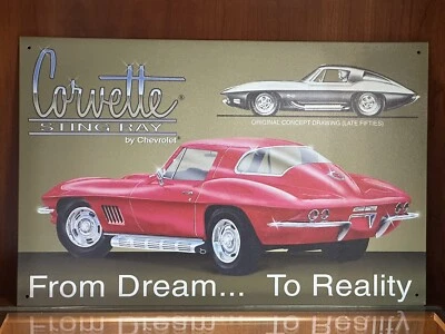 Chevrolet Chevy Corvette Stingray Metal Tin Sign Vintage Garage Man Cave Red - Image 1 of 3