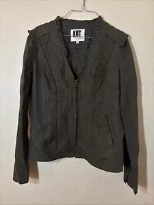 Medium Kut from the Kloth Women’s Military Jacket Green Utility Cargo Ruffle - Picture 1 of 7